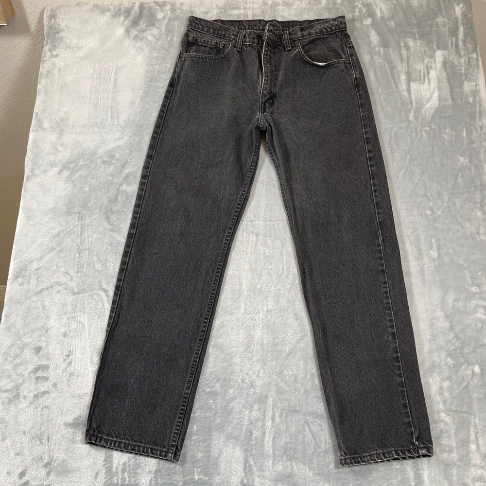 Levis 505 Regular Fit Straight Leg Jeans Faded Black Denim Mens 31x29